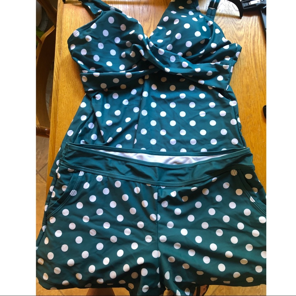 NWT Green Polka Dot 2 Piece Swim Suit